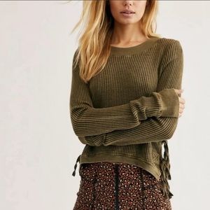Free people olive green interlace  side tie hi-low